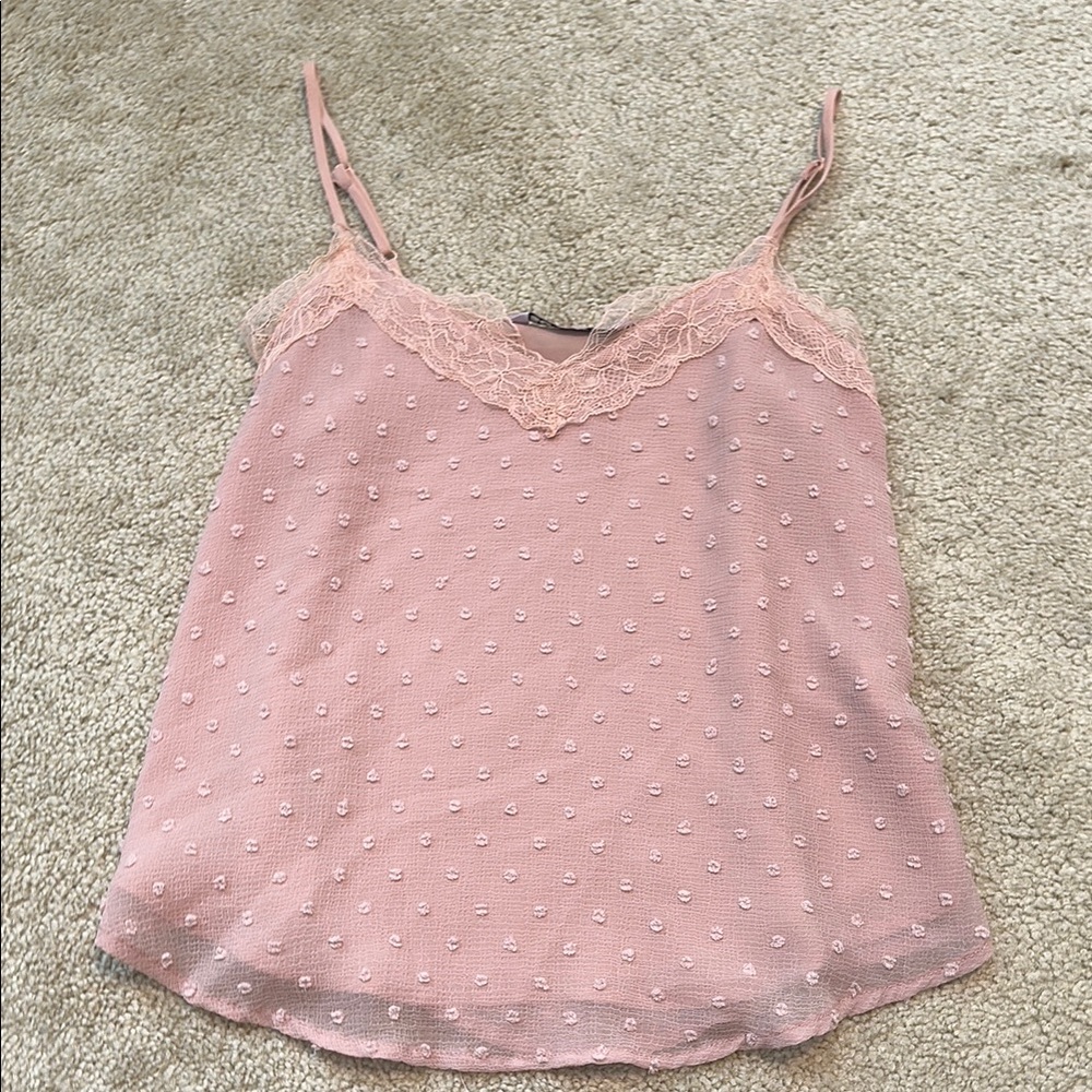 Pink Lace Trim Polka Dot Women's Top